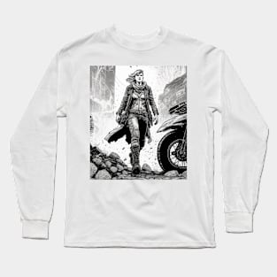 Dirt bike stunt cartoon style in city Long Sleeve T-Shirt